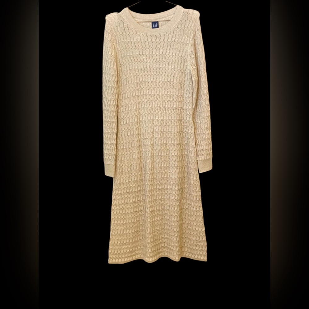 Gold shimmer pointelle midi sweater dress w/slip - Picture 3 of 8